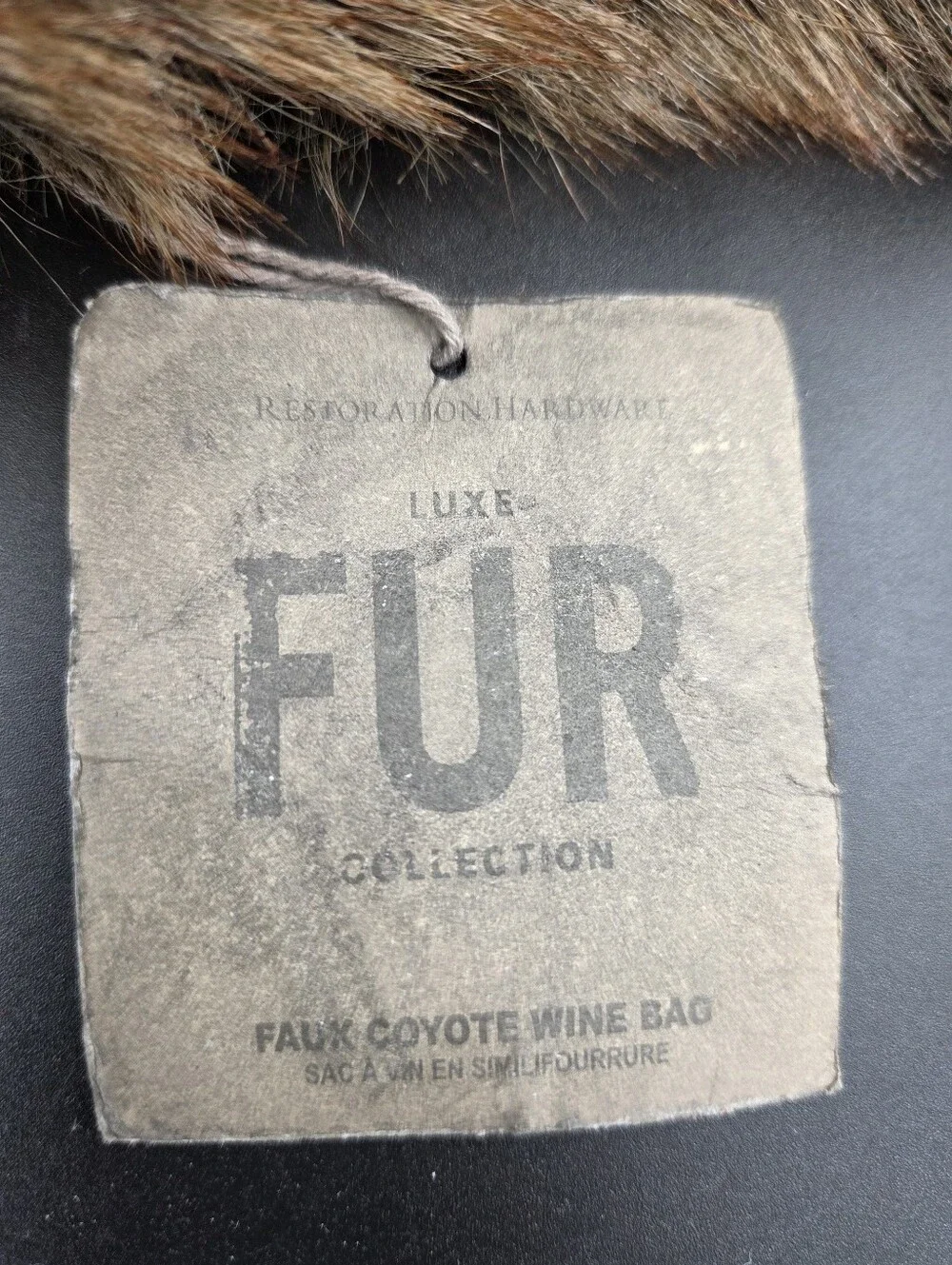 Restoration Hardware Luxe Faux Fur Coyote Wine Bag NWT Gift Bottle Bag